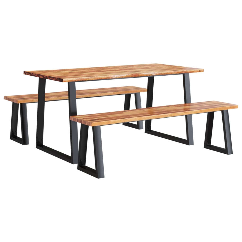 Juego De Comedor Con Borde Vivo 3 Piezas Madera Maciza Acacia