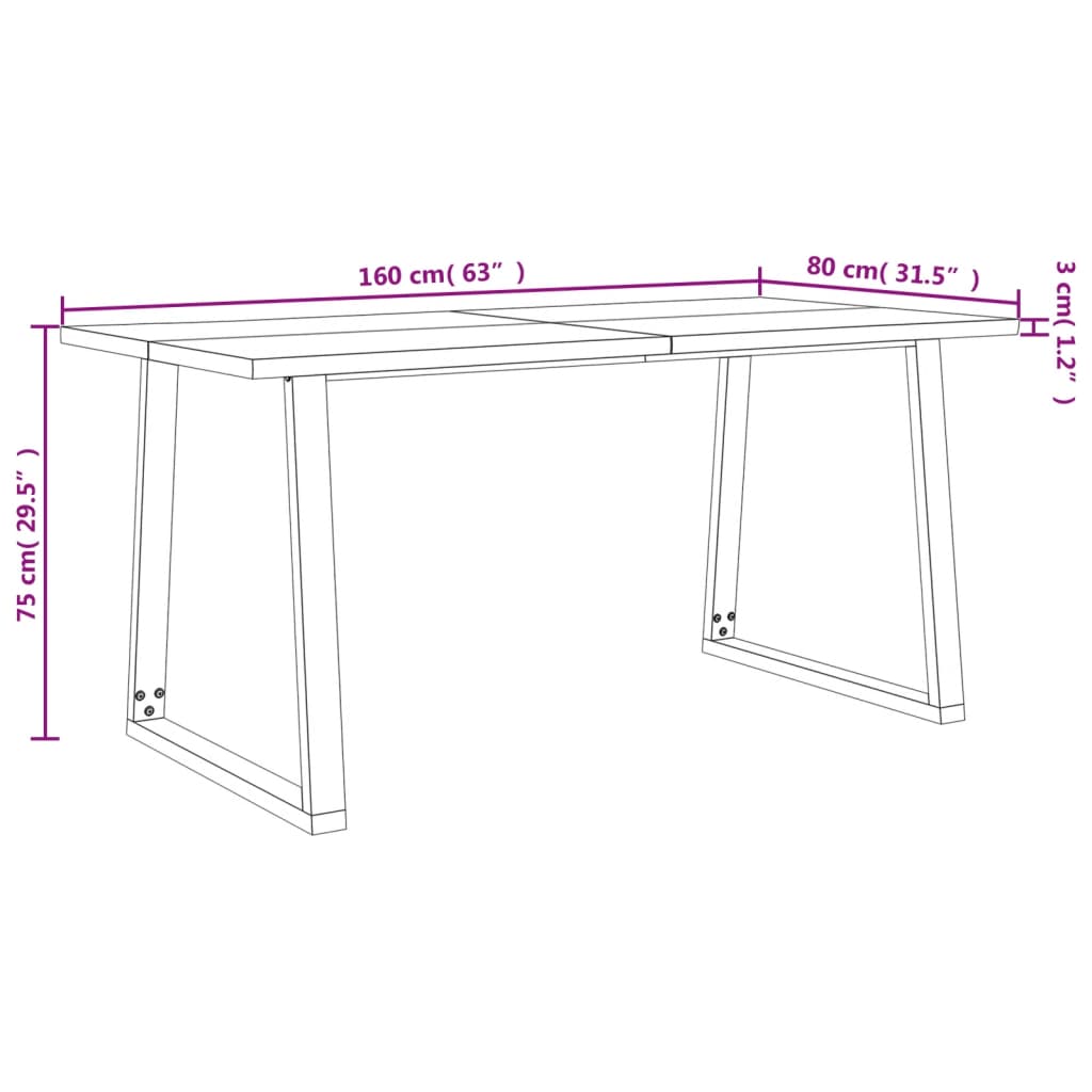 Juego De Comedor Con Borde Vivo 3 Piezas Madera Maciza Acacia