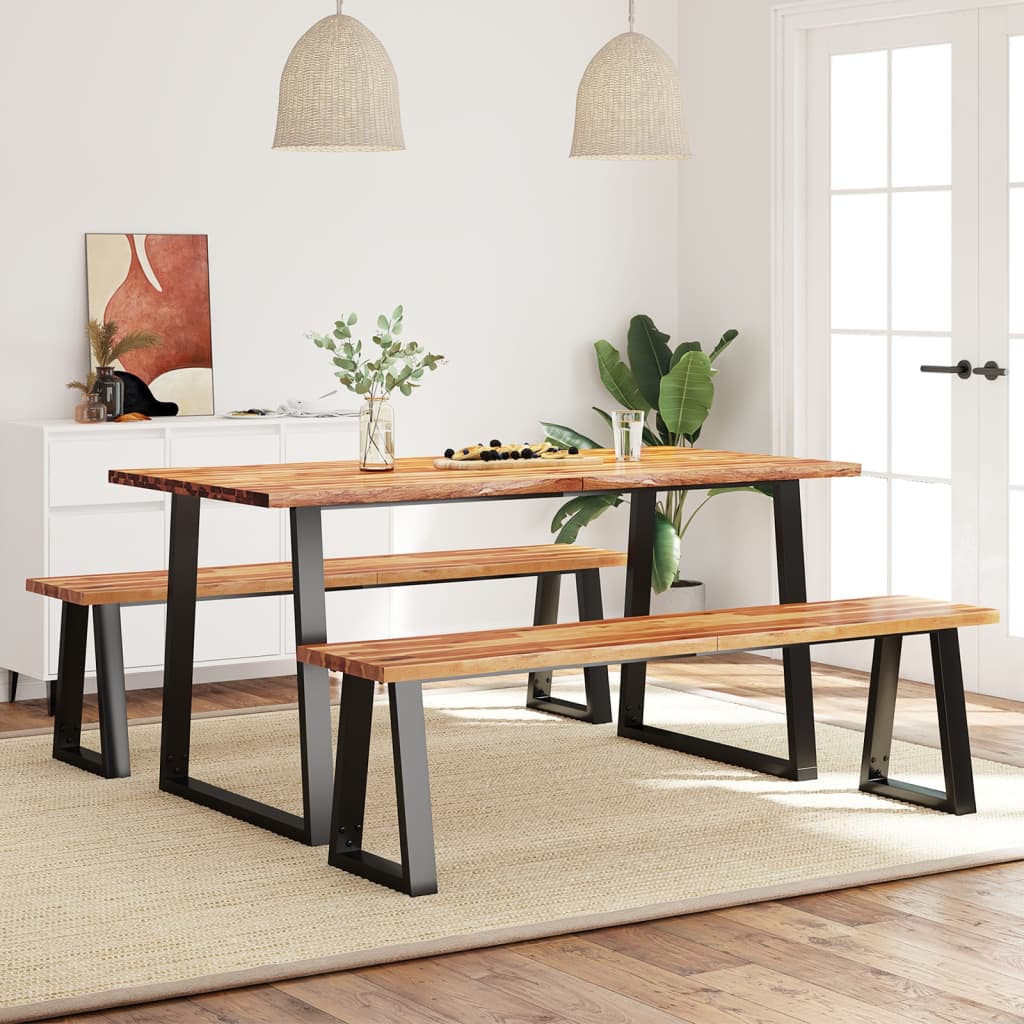 Juego De Comedor Con Borde Vivo 3 Piezas Madera Maciza Acacia