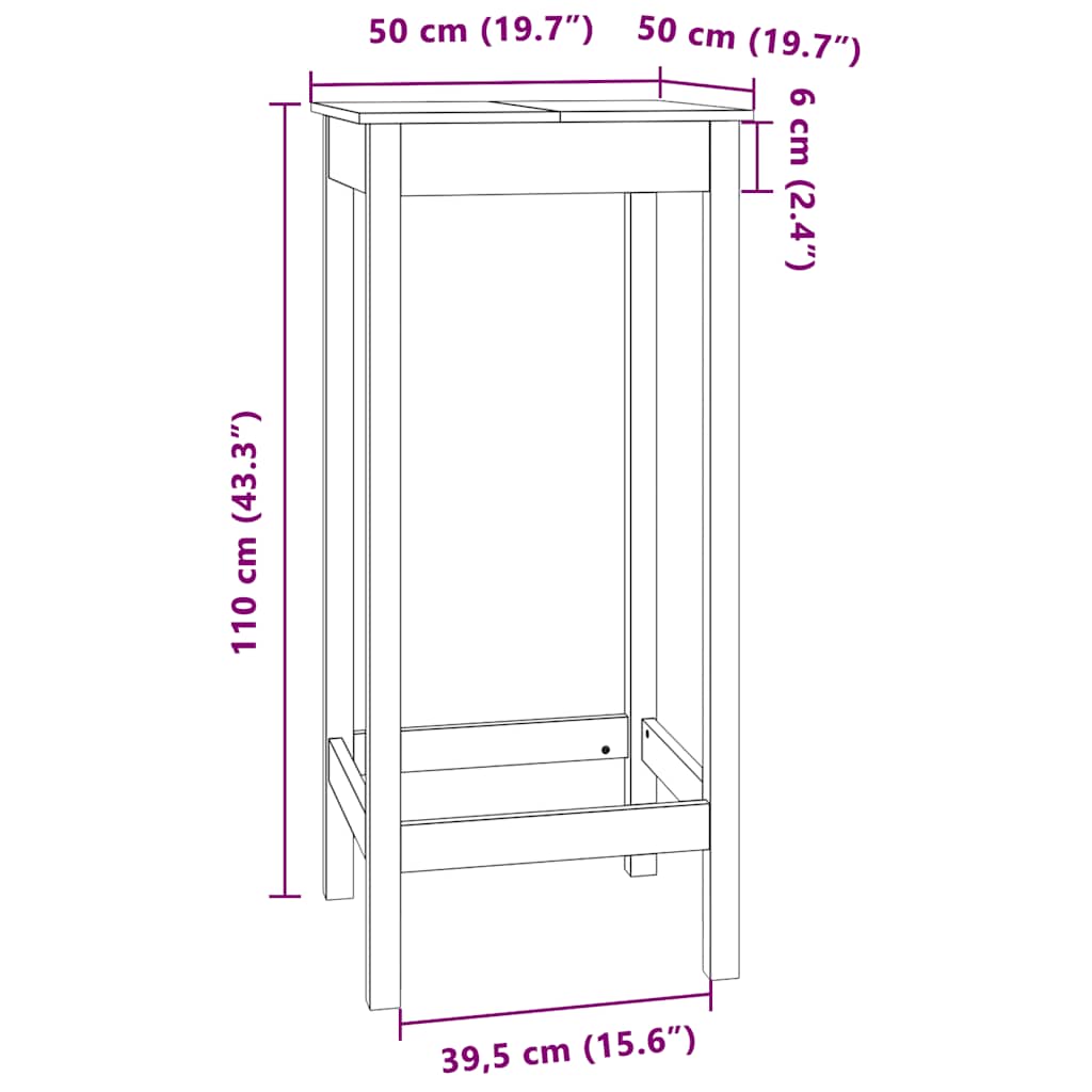 Mesa Alta De Bar Madera Maciza De Pino 50X50X110 Cm