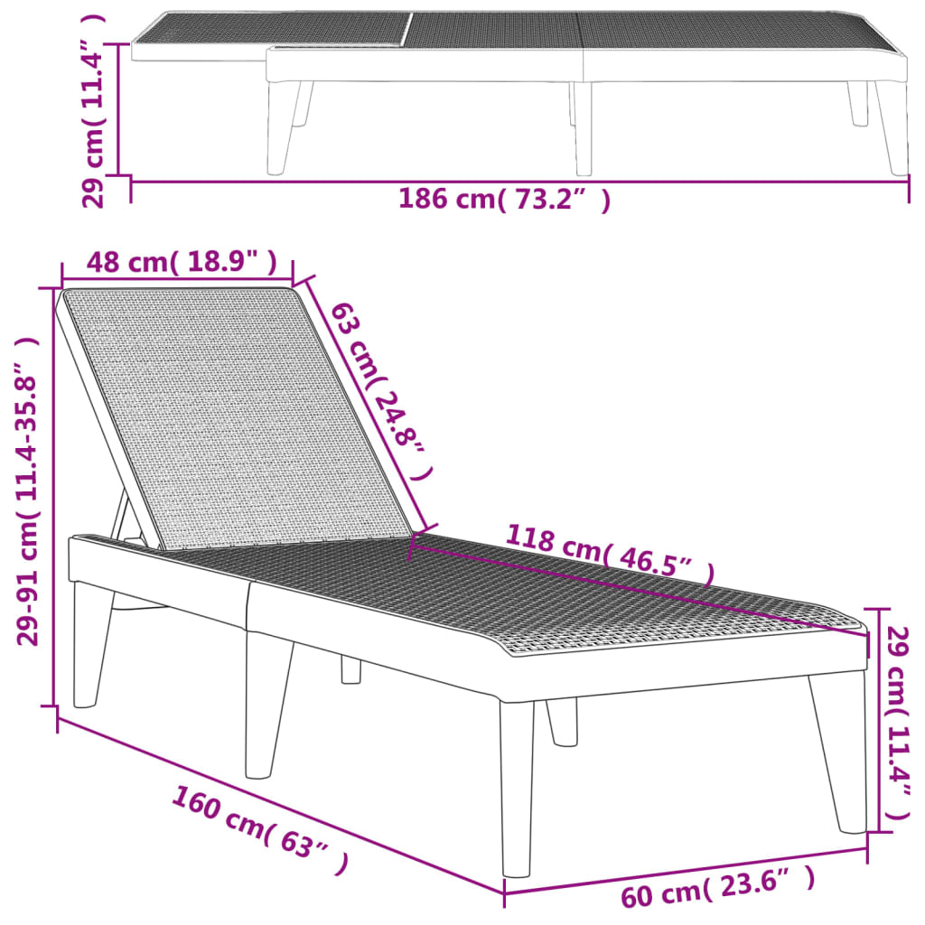 Tumbona De Pp 186X60X29 Cm