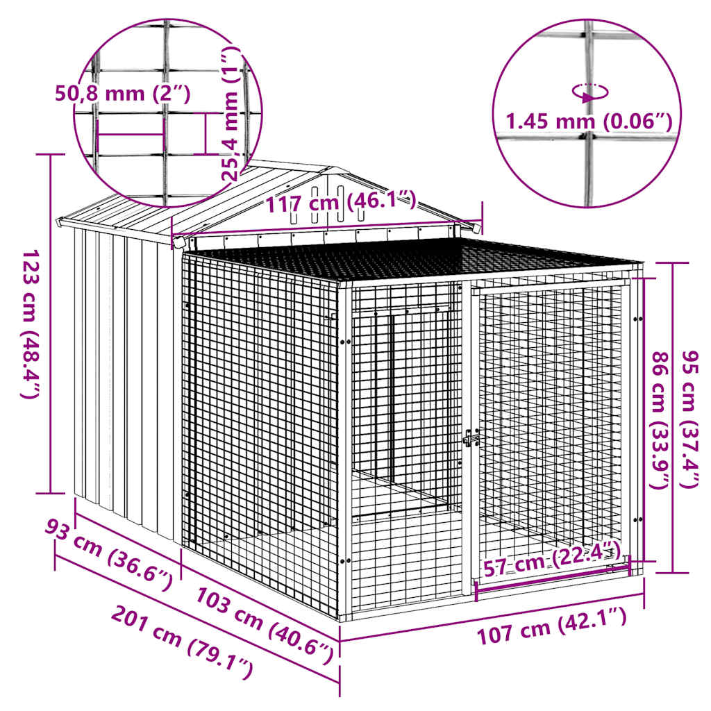 Jaula Para Gallinas Con Corral Acero Galvanizado