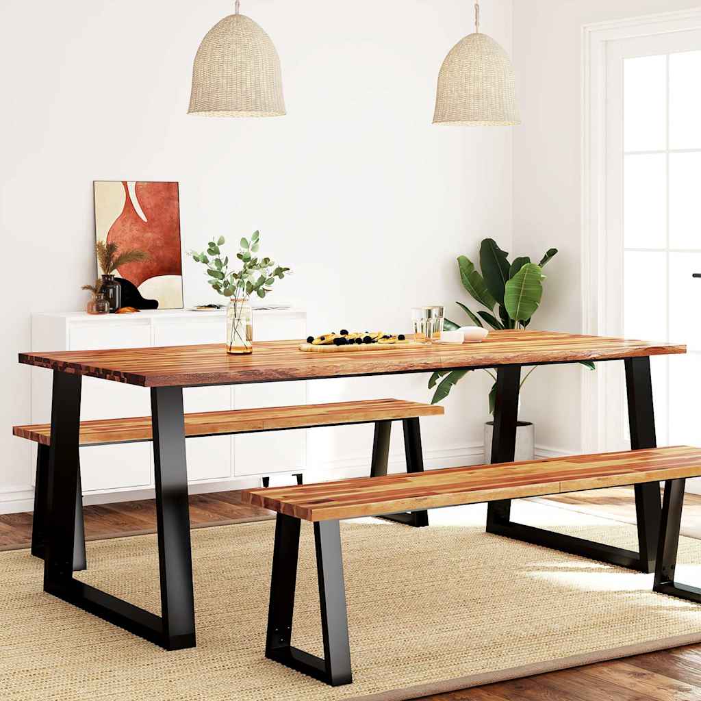 Mesa De Comedor Con Borde Vivo Madera Maciza Acacia 110X70X75Cm