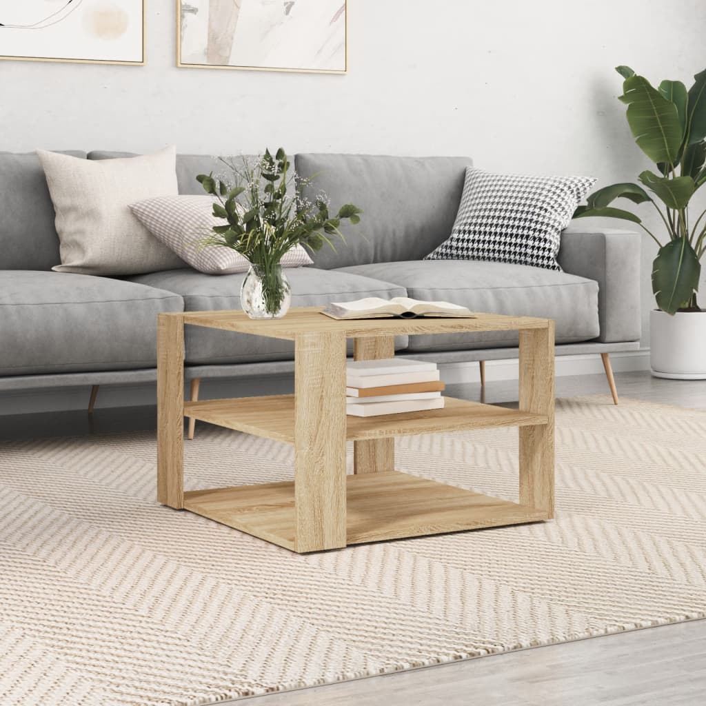 Mesa De Centro Madera Ingeniería Roble Marrón 58X58X40 Cm