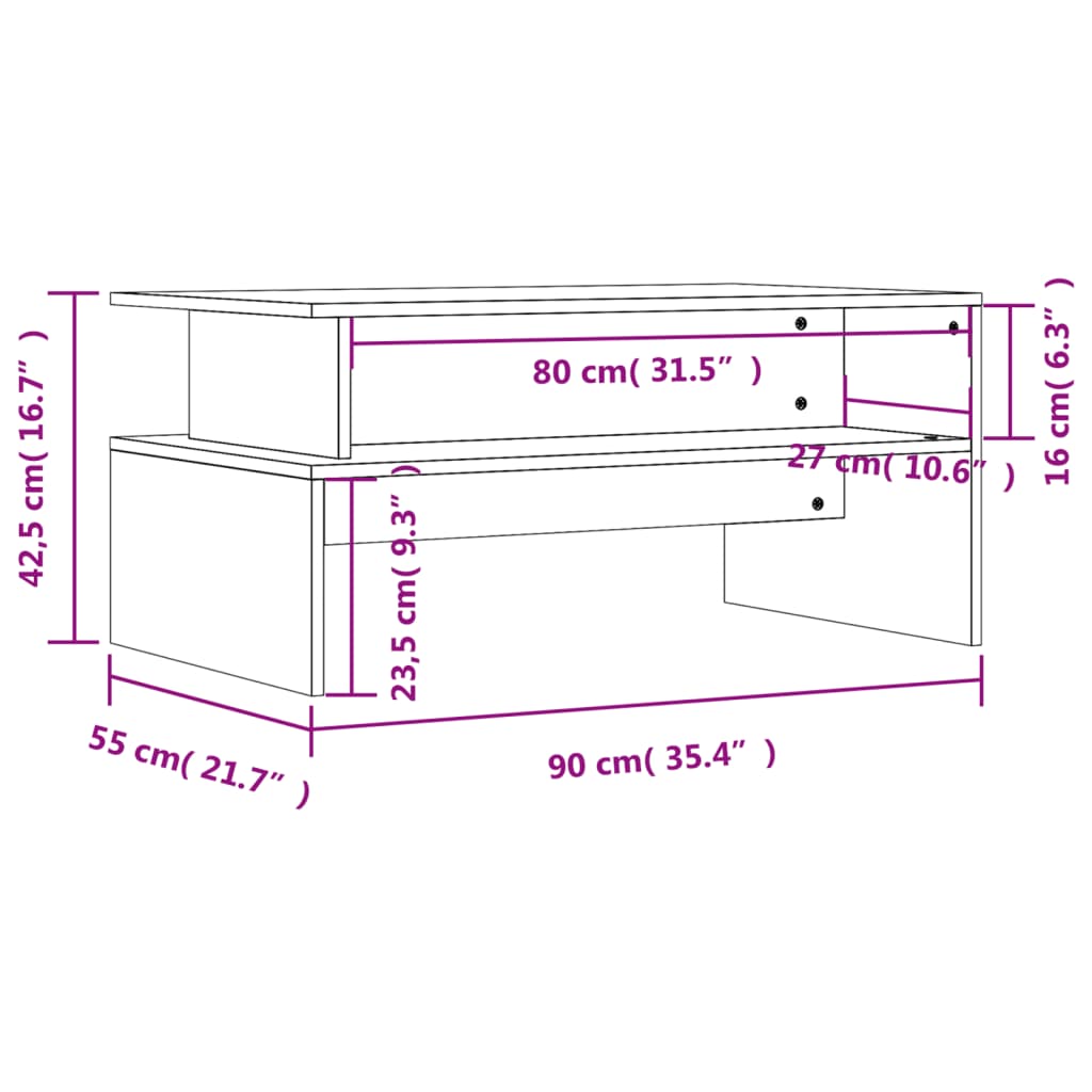 Mesa De Centro Madera De Ingeniería 90X55X42,5 Cm