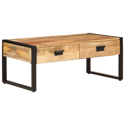 Mesa De Centro Con 2 Cajones Madera Maciza Mango 100X60X40 Cm