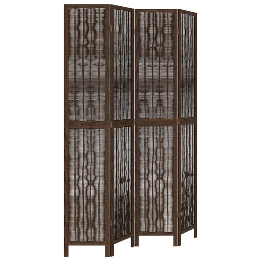 Biombo Separador De 4 Paneles Madera Paulownia Marrón Oscuro