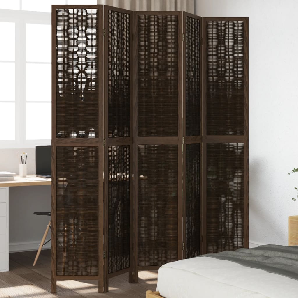 Biombo Separador De 4 Paneles Madera Paulownia Marrón Oscuro