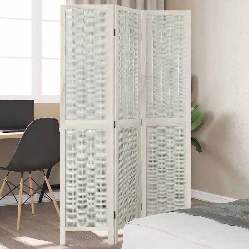 Biombo Separador De 6 Paneles Madera Maciza Paulownia Blanco
