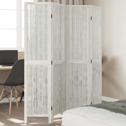 Biombo Separador De 6 Paneles Madera Maciza Paulownia Blanco