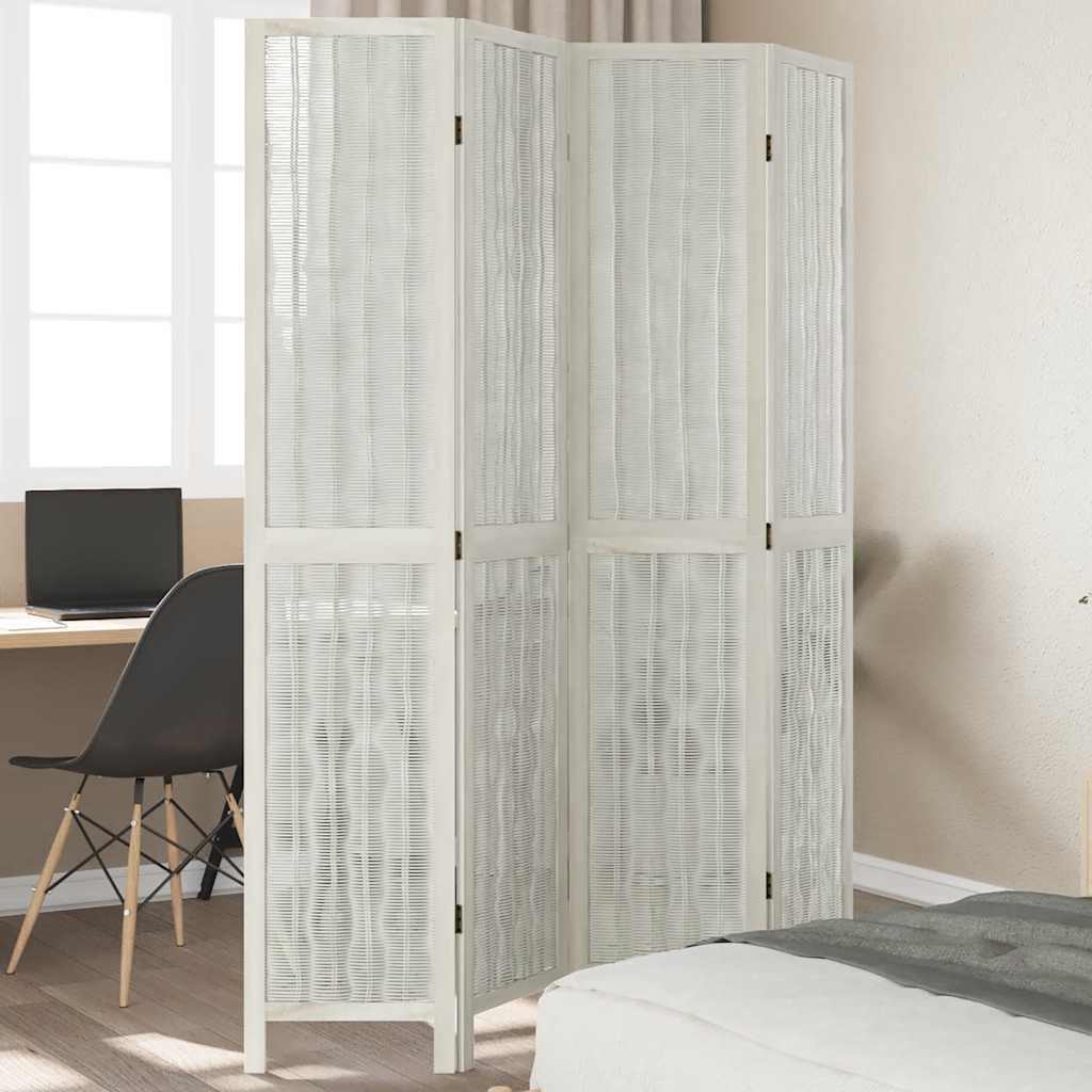 Biombo Separador De 6 Paneles Madera Maciza Paulownia Blanco