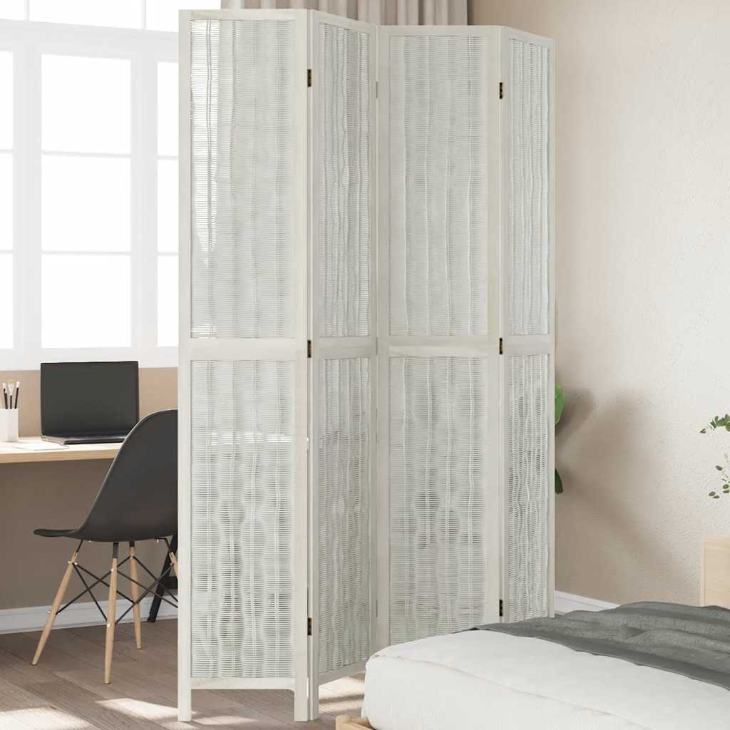 Biombo Separador De 6 Paneles Madera Maciza Paulownia Blanco