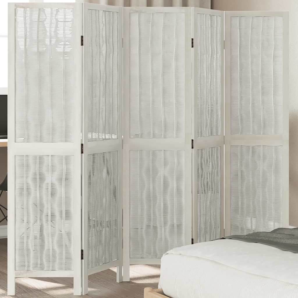 Biombo Separador De 6 Paneles Madera Maciza Paulownia Blanco
