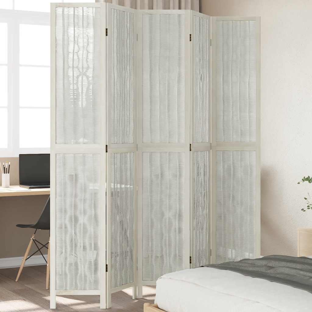 Biombo Separador De 6 Paneles Madera Maciza Paulownia Blanco