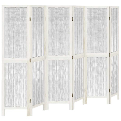Biombo Separador De 6 Paneles Madera Maciza Paulownia Blanco