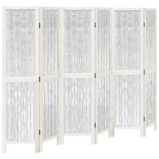 Biombo Separador De 6 Paneles Madera Maciza Paulownia Blanco