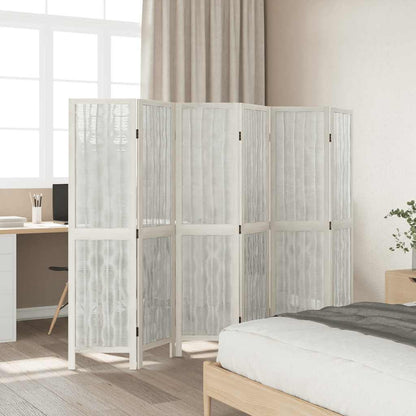 Biombo Separador De 6 Paneles Madera Maciza Paulownia Blanco