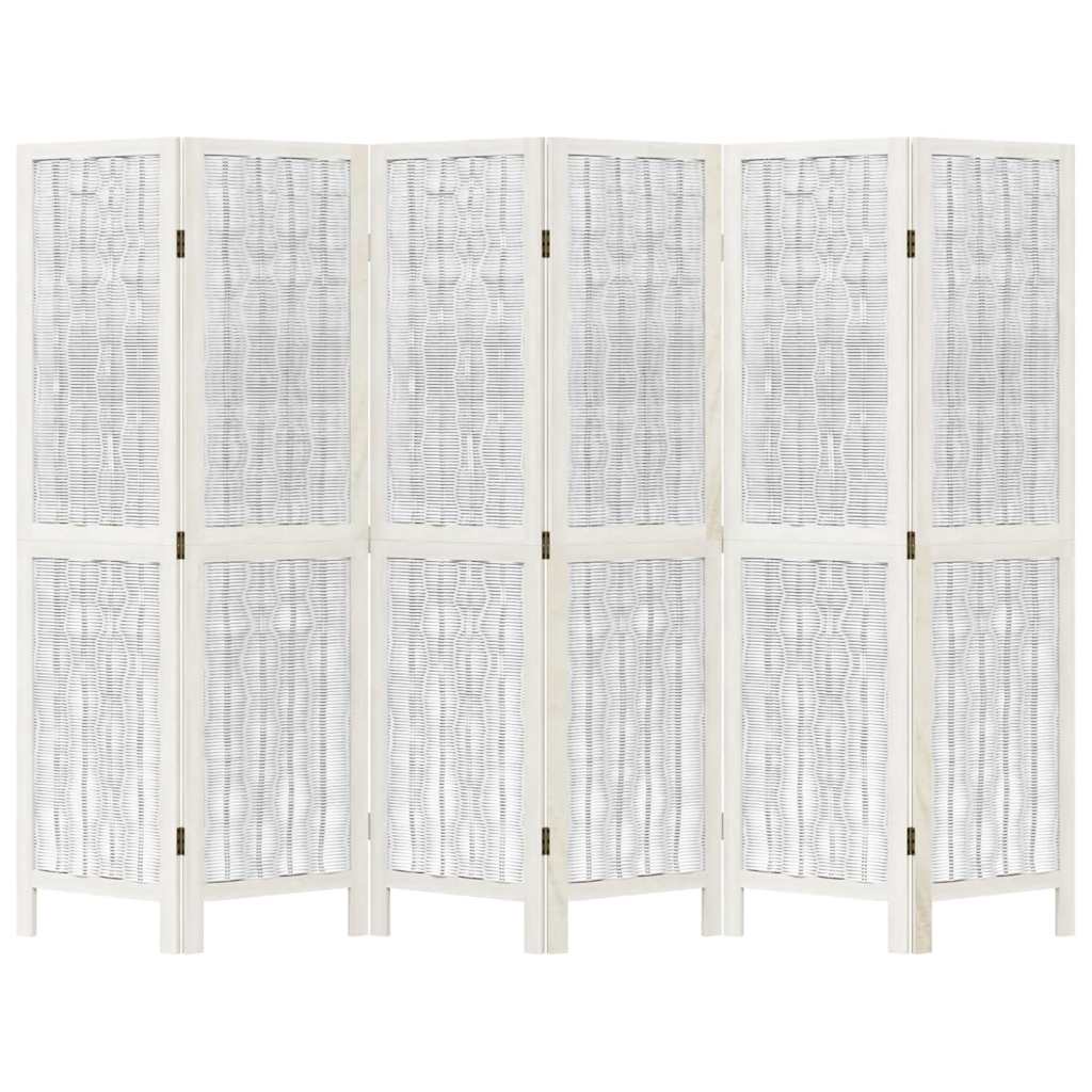 Biombo Separador De 6 Paneles Madera Maciza Paulownia Blanco