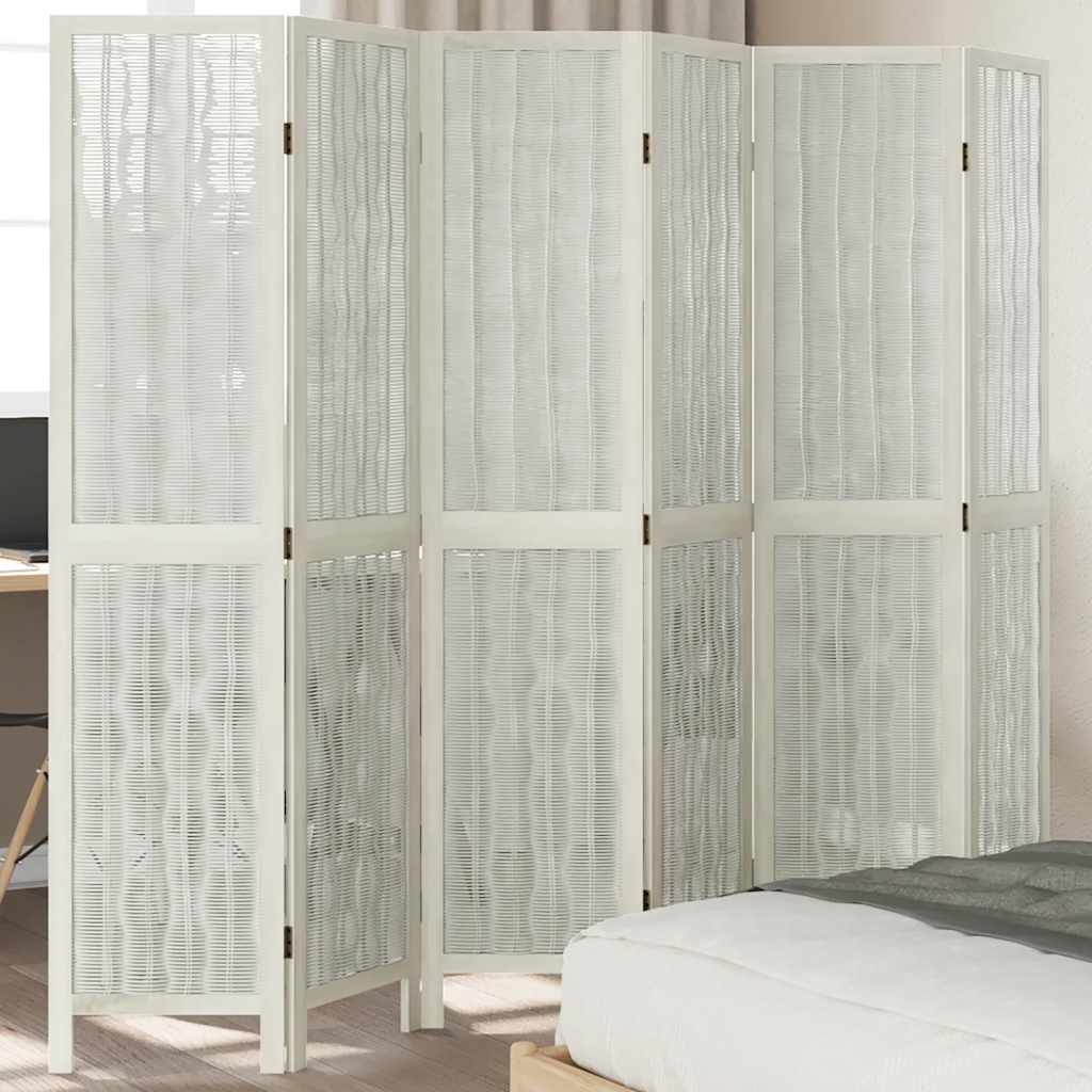 Biombo Separador De 6 Paneles Madera Maciza Paulownia Blanco