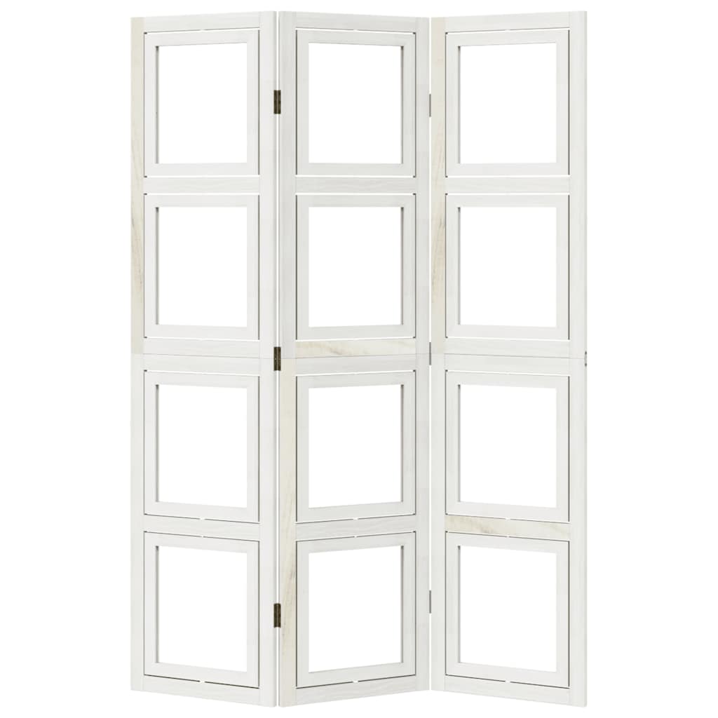 Biombo Separador De 3 Paneles Madera Maciza Paulownia Blanco