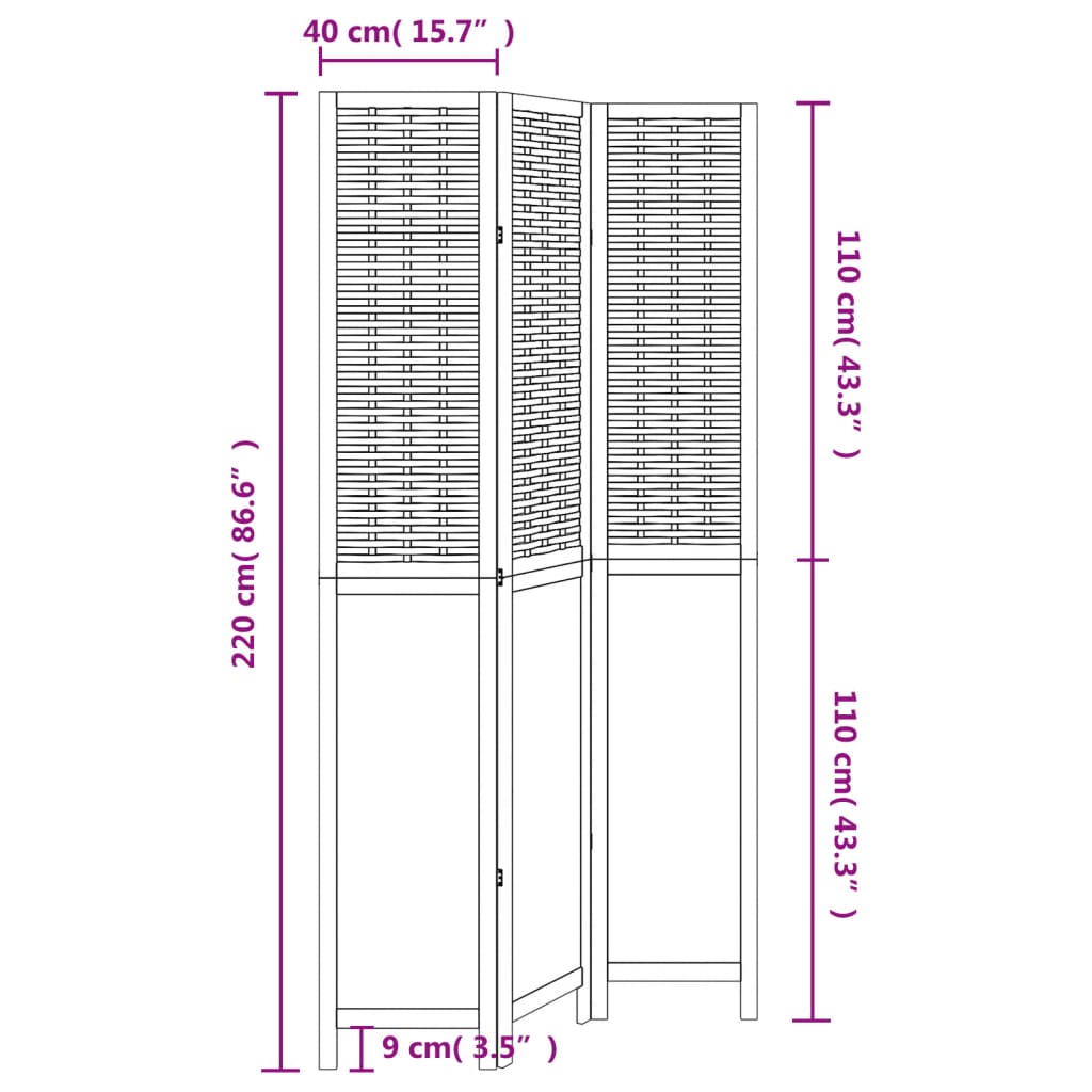 Biombo Separador De 3 Paneles Madera Paulownia Marrón Oscuro