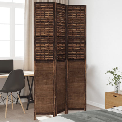 Biombo Separador De 3 Paneles Madera Paulownia Marrón Oscuro
