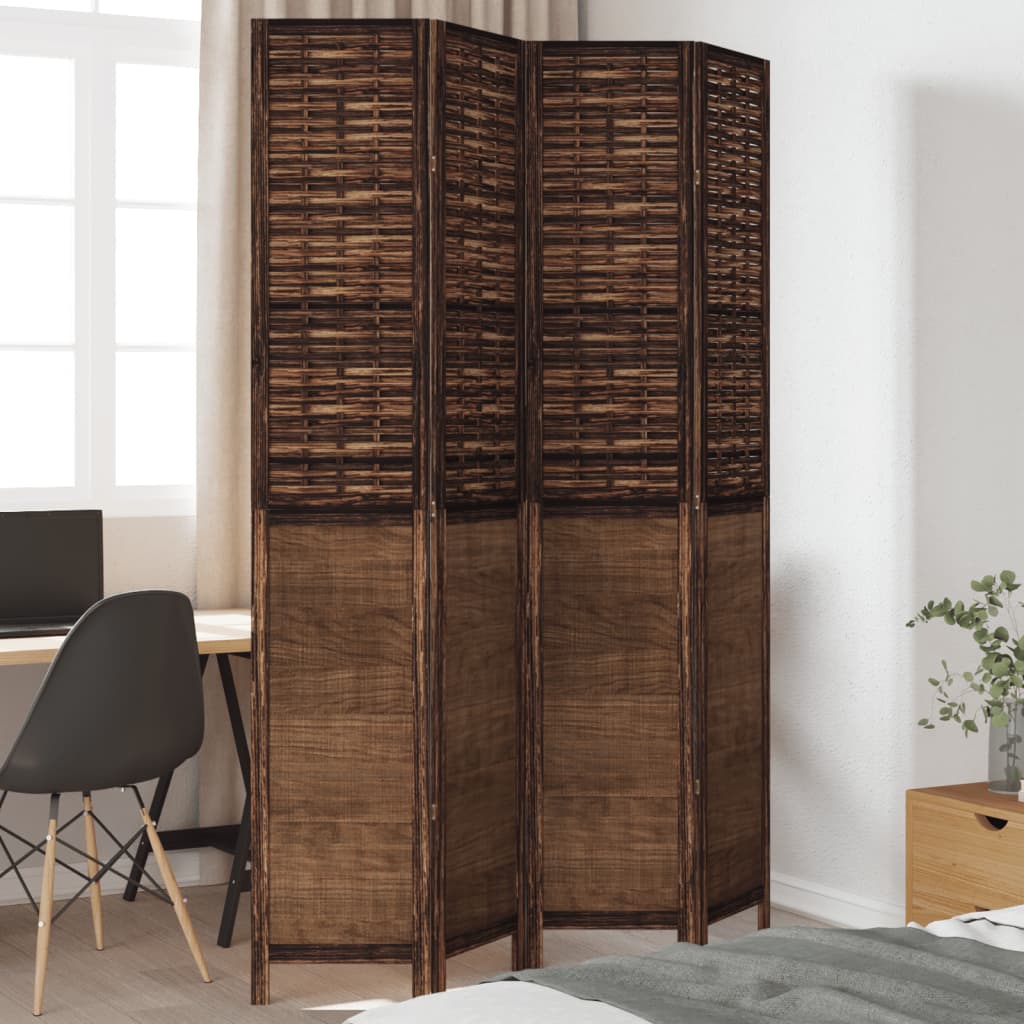 Biombo Separador De 3 Paneles Madera Paulownia Marrón Oscuro