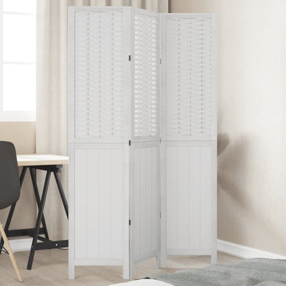 Biombo Separador De 5 Paneles Madera Maciza Paulownia Blanco