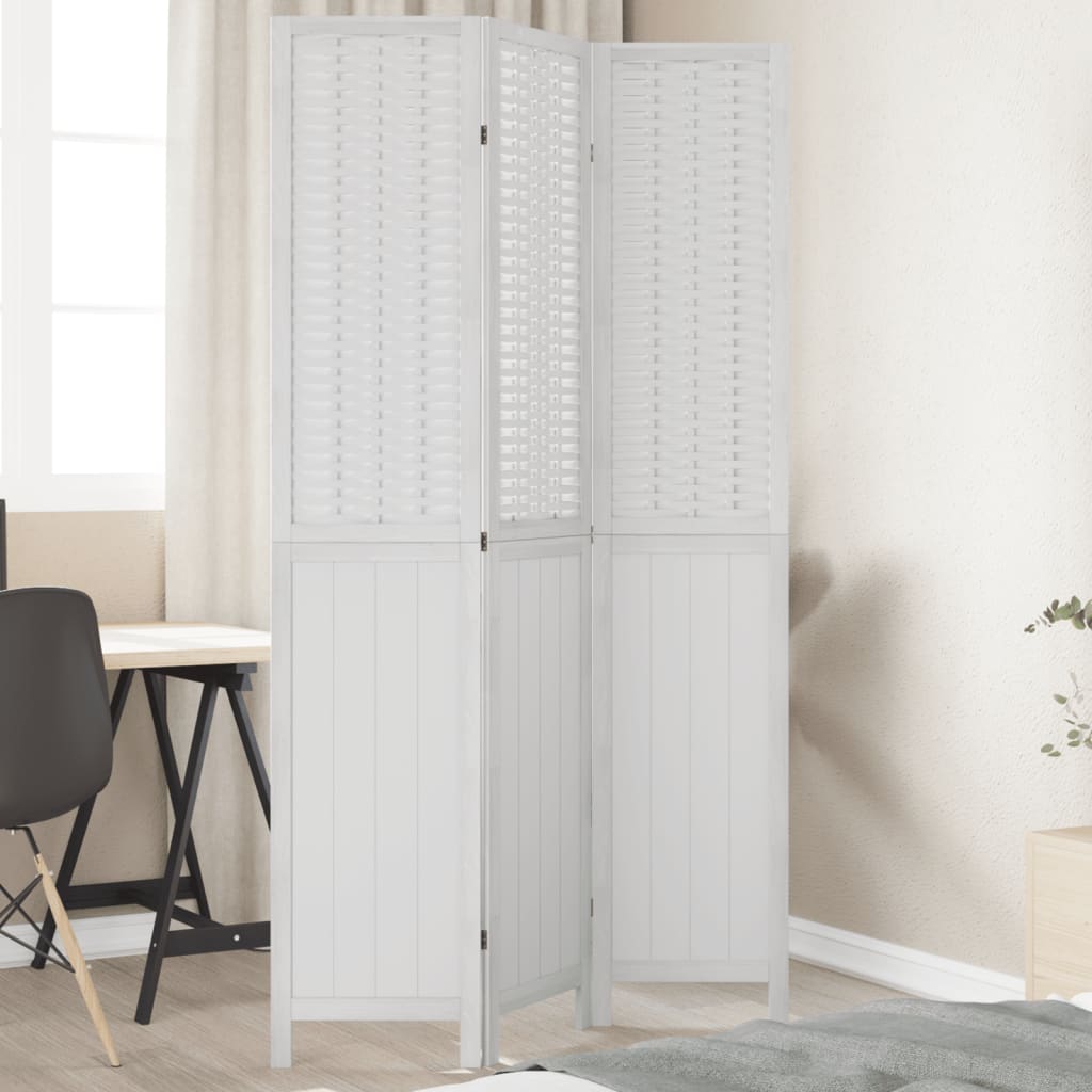Biombo Separador De 5 Paneles Madera Maciza Paulownia Blanco