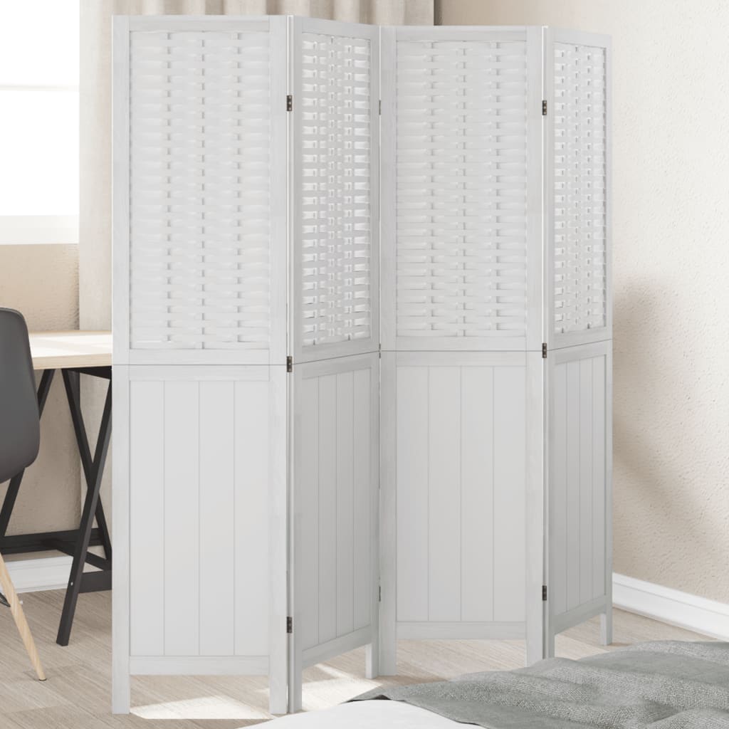 Biombo Separador De 5 Paneles Madera Maciza Paulownia Blanco
