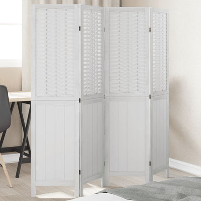 Biombo Separador De 5 Paneles Madera Maciza Paulownia Blanco