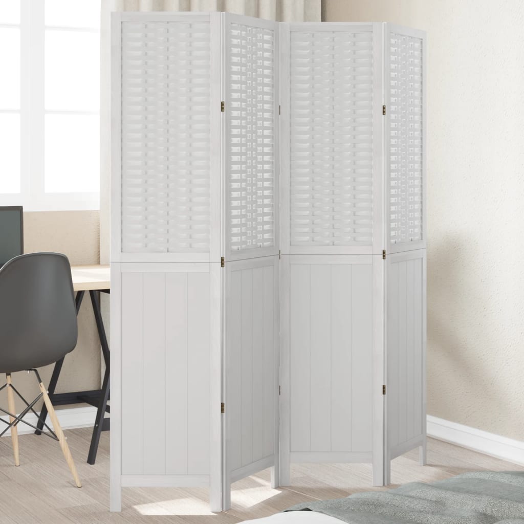Biombo Separador De 5 Paneles Madera Maciza Paulownia Blanco