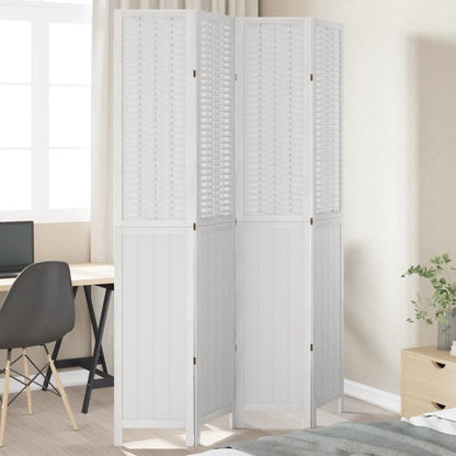 Biombo Separador De 5 Paneles Madera Maciza Paulownia Blanco