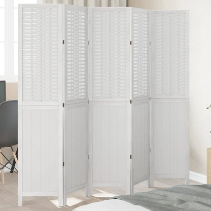 Biombo Separador De 5 Paneles Madera Maciza Paulownia Blanco