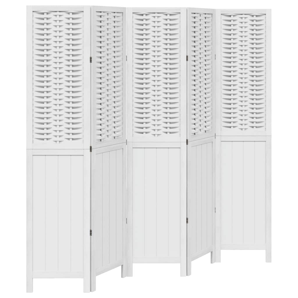 Biombo Separador De 5 Paneles Madera Maciza Paulownia Blanco