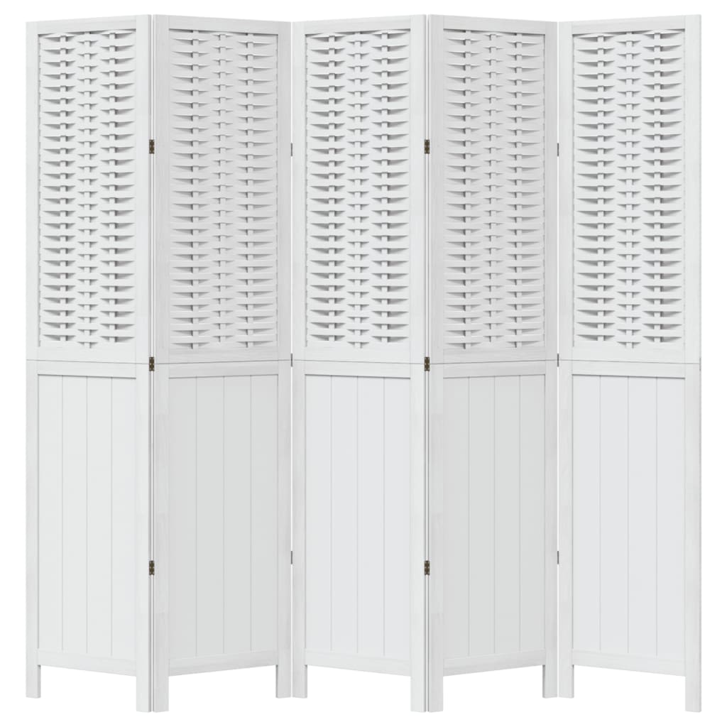 Biombo Separador De 5 Paneles Madera Maciza Paulownia Blanco