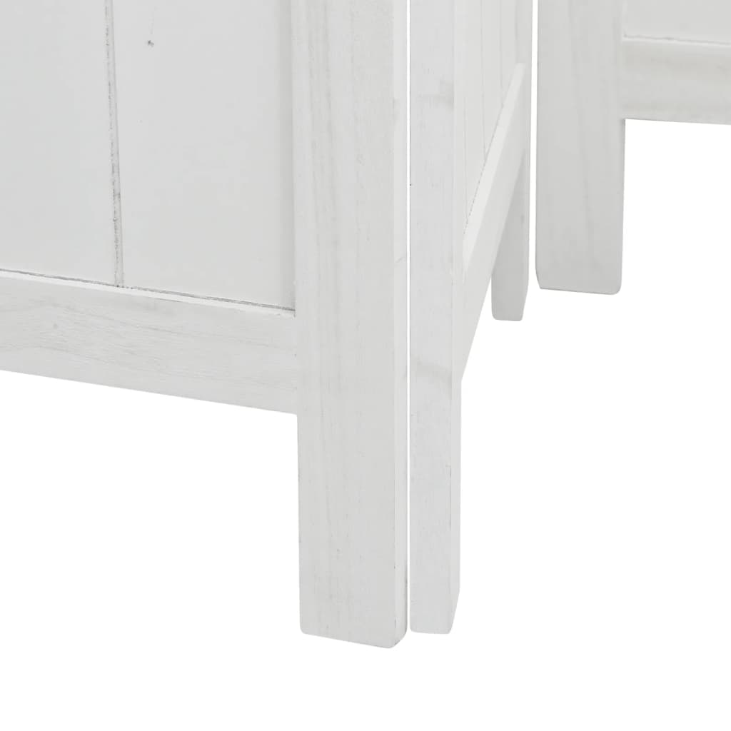 Biombo Separador De 5 Paneles Madera Maciza Paulownia Blanco