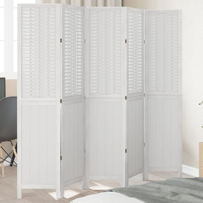 Biombo Separador De 5 Paneles Madera Maciza Paulownia Blanco