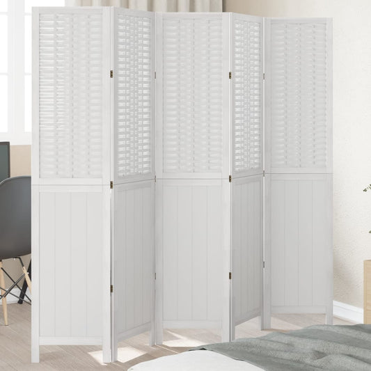 Biombo Separador De 5 Paneles Madera Maciza Paulownia Blanco