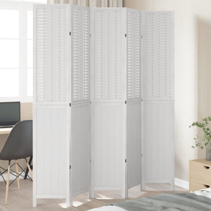 Biombo Separador De 5 Paneles Madera Maciza Paulownia Blanco
