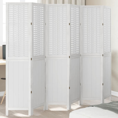Biombo Separador De 5 Paneles Madera Maciza Paulownia Blanco