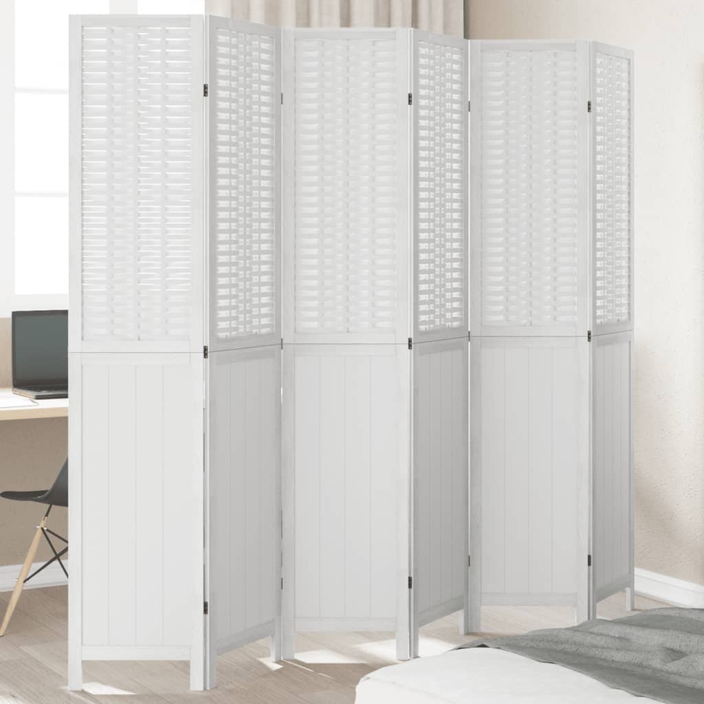 Biombo Separador De 5 Paneles Madera Maciza Paulownia Blanco