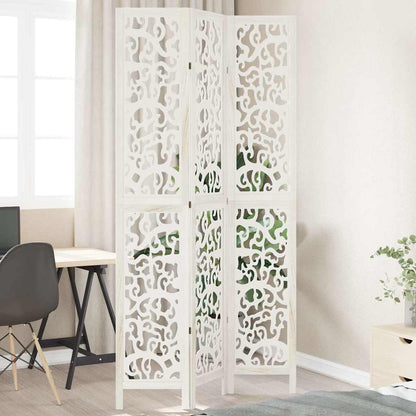 Biombo Separador De 6 Paneles Madera Maciza Paulownia Blanco