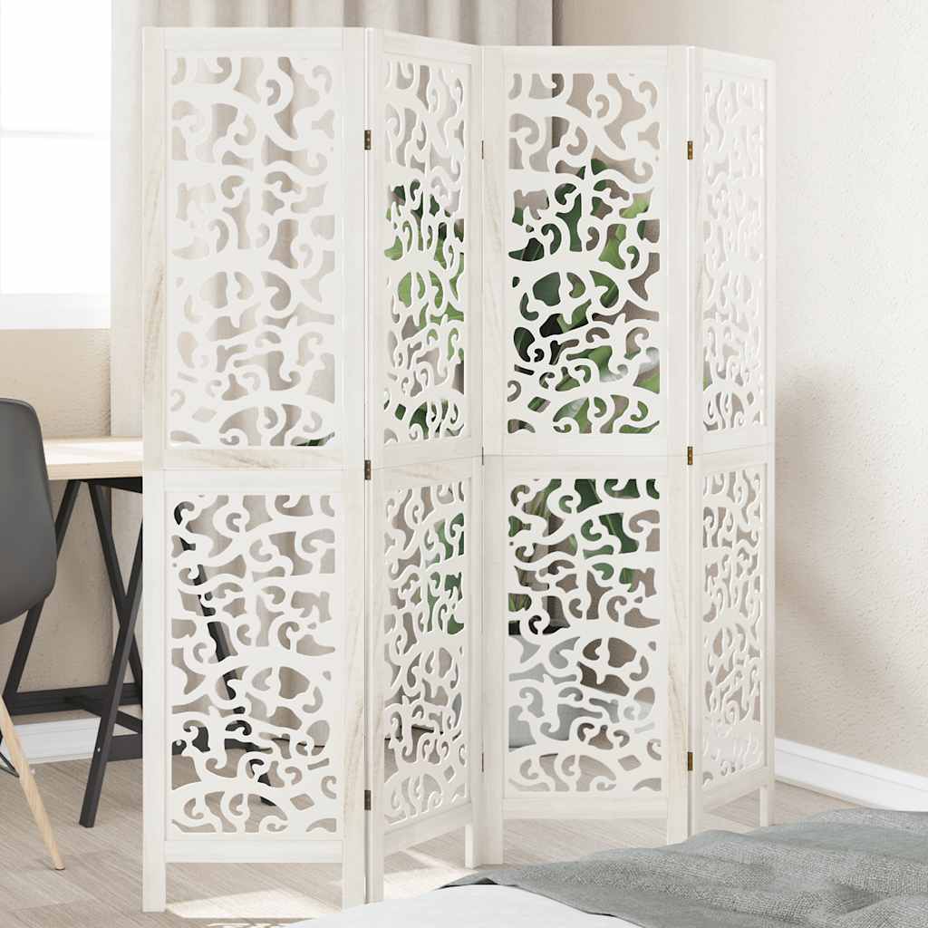 Biombo Separador De 6 Paneles Madera Maciza Paulownia Blanco