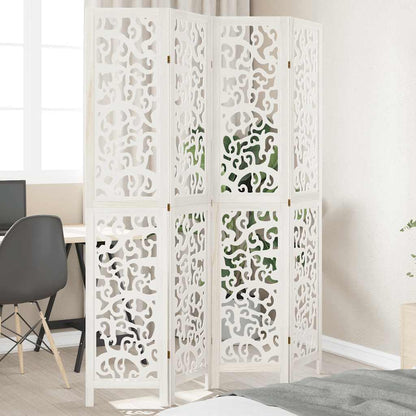 Biombo Separador De 6 Paneles Madera Maciza Paulownia Blanco
