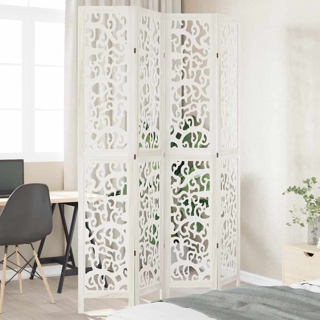 Biombo Separador De 6 Paneles Madera Maciza Paulownia Blanco