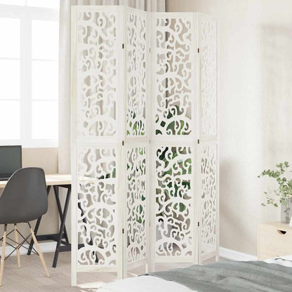 Biombo Separador De 6 Paneles Madera Maciza Paulownia Blanco