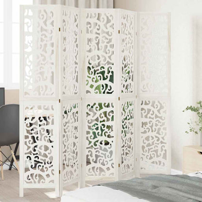 Biombo Separador De 6 Paneles Madera Maciza Paulownia Blanco