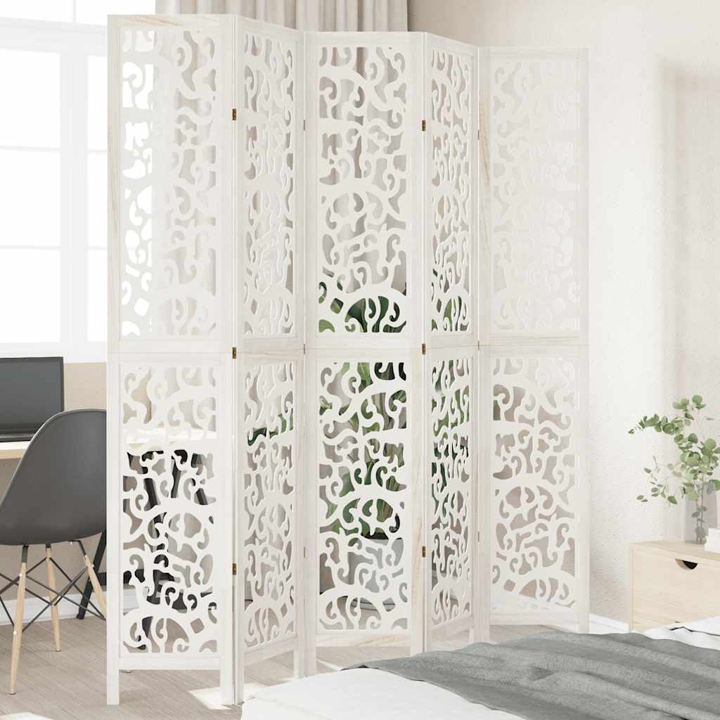 Biombo Separador De 6 Paneles Madera Maciza Paulownia Blanco