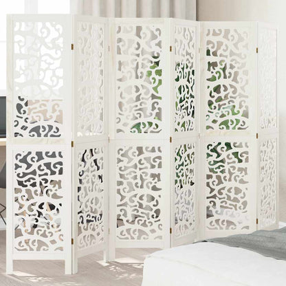 Biombo Separador De 6 Paneles Madera Maciza Paulownia Blanco